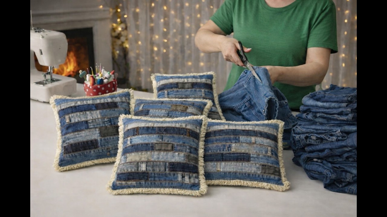 Amazing Upcycling Idea! How to Turn Old Jeans Belts into a Designer Denim Pillow