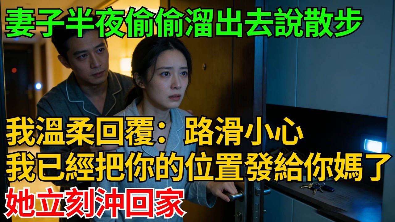妻子半夜偷偷溜出去說散步，我溫柔回覆：路滑小心，我已經把你的位置發給你媽了，她立刻沖回家【反轉情緣】#婚姻反转#冷静复仇#情感故事#夫妻#都市情感#职场情缘#短篇故事