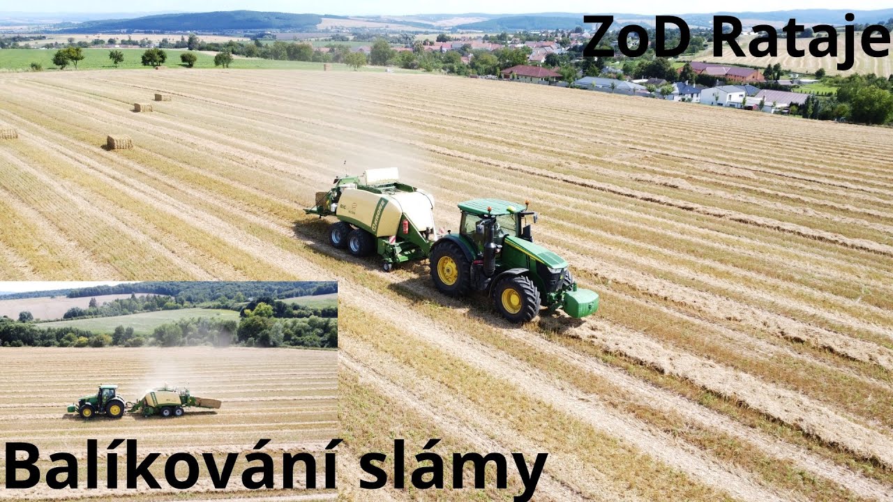 Lisování pšeničné slámy l John Deere 7290r & Krone Big Pack 1290 XC l ZoD Rataje
