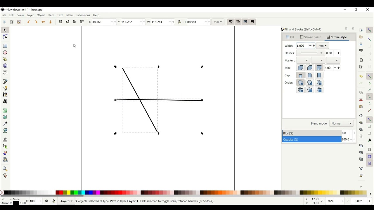Trim a line in Inkscape, split line in two