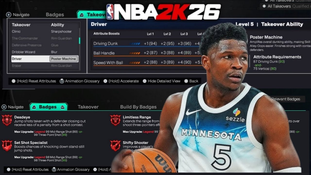 Shooting Guard Legend Shooting Badges Deep Bomber & Contact Dunks Nba2k26