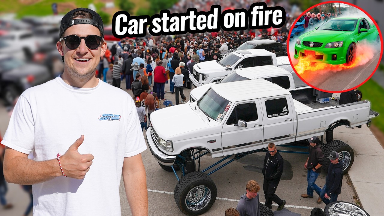 CboysTV Truck Meet Gets Outta Hand (Car starts on fire, Motorcycle Crash and Police)