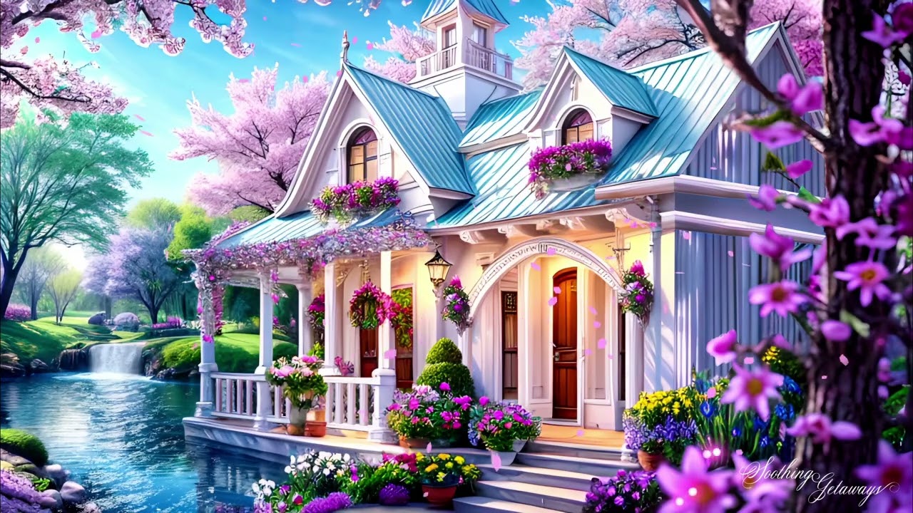Spring Cottage Getaway: Relaxing Waterfall, Birdsong & Blooms Ambience