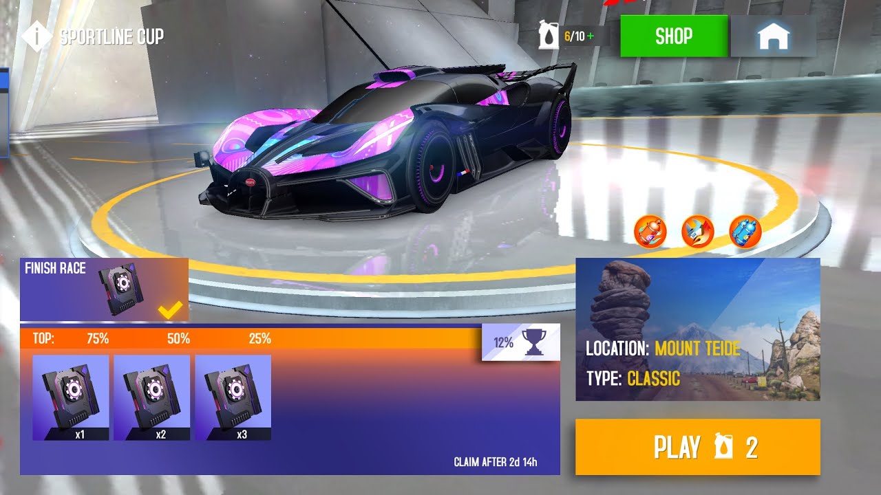 Asphalt 8, Sportline Cup Mount Teide Bugatti Bolide Top-12%
