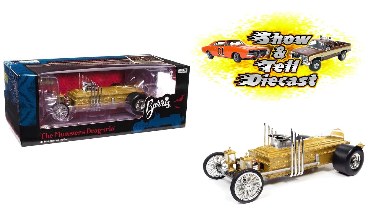 4K Show of Auto World AWSS137 1/18 Grandpa's Dragula - The Munsters