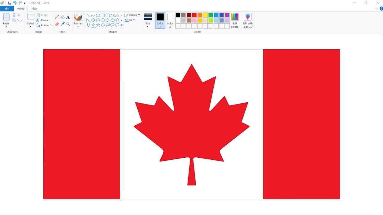 How to draw the Flag of Canada in Ms Paint | Drawing Flag of Canada step by step on computer.