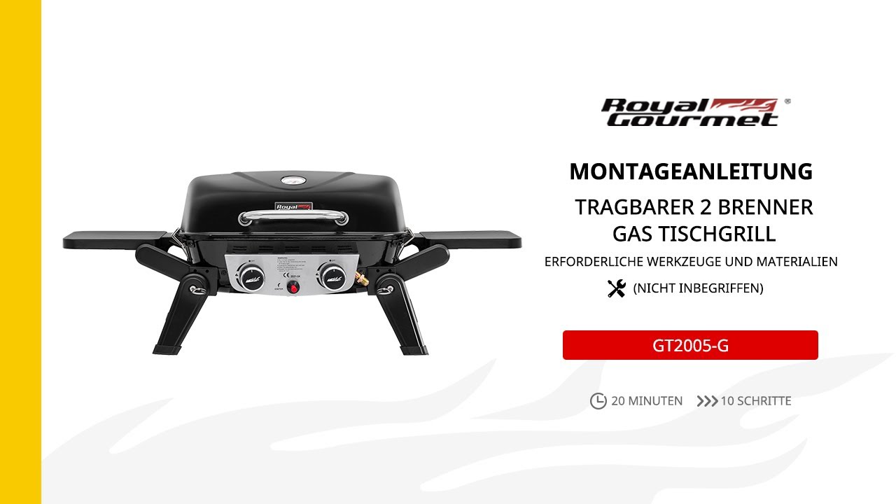 GT2005-G TRAGBARER 2-BRENNER GAS TISCHGRILL | MONTAGEANLEITUNG