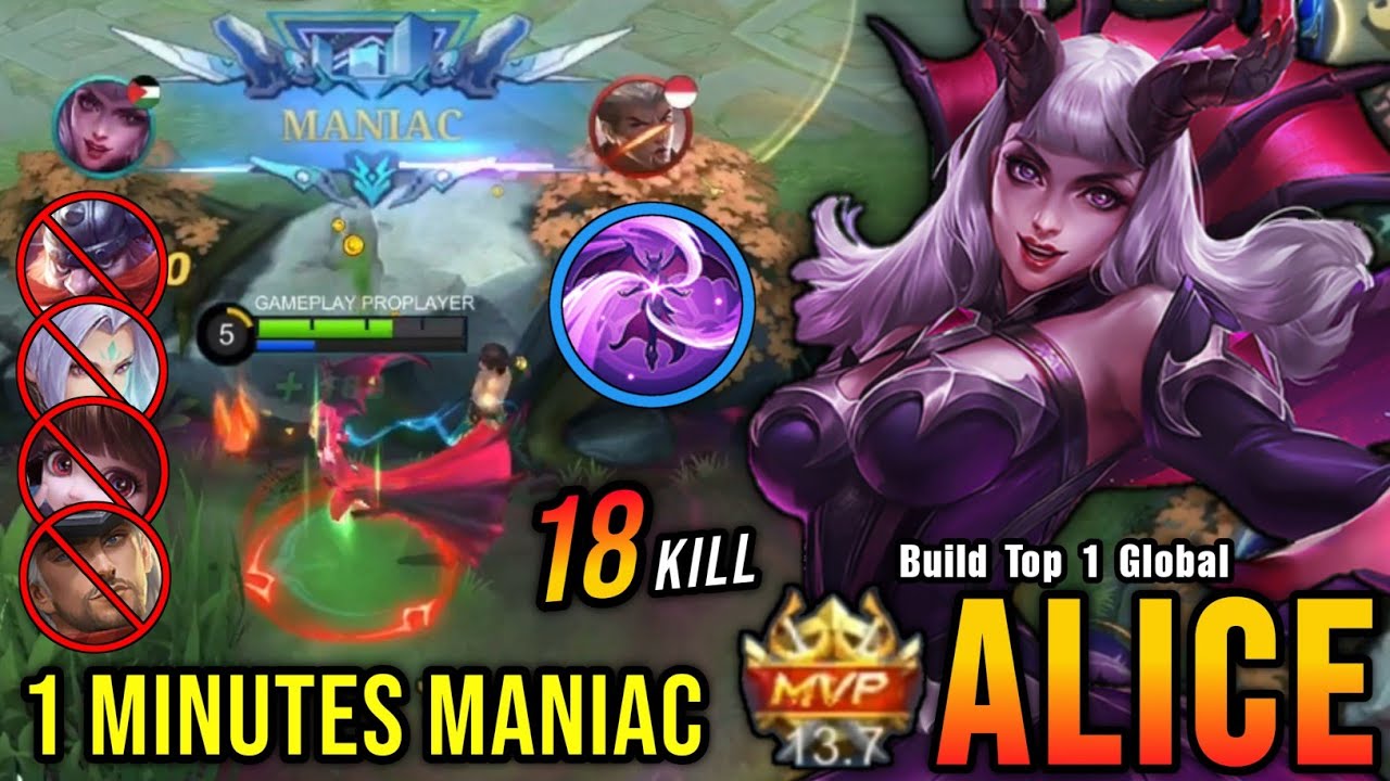 1 Minutes MANIAC!! Alice Real Monster Offlane, Insane 18 Kills - Build Top 1 Global Alice ~ MLBB