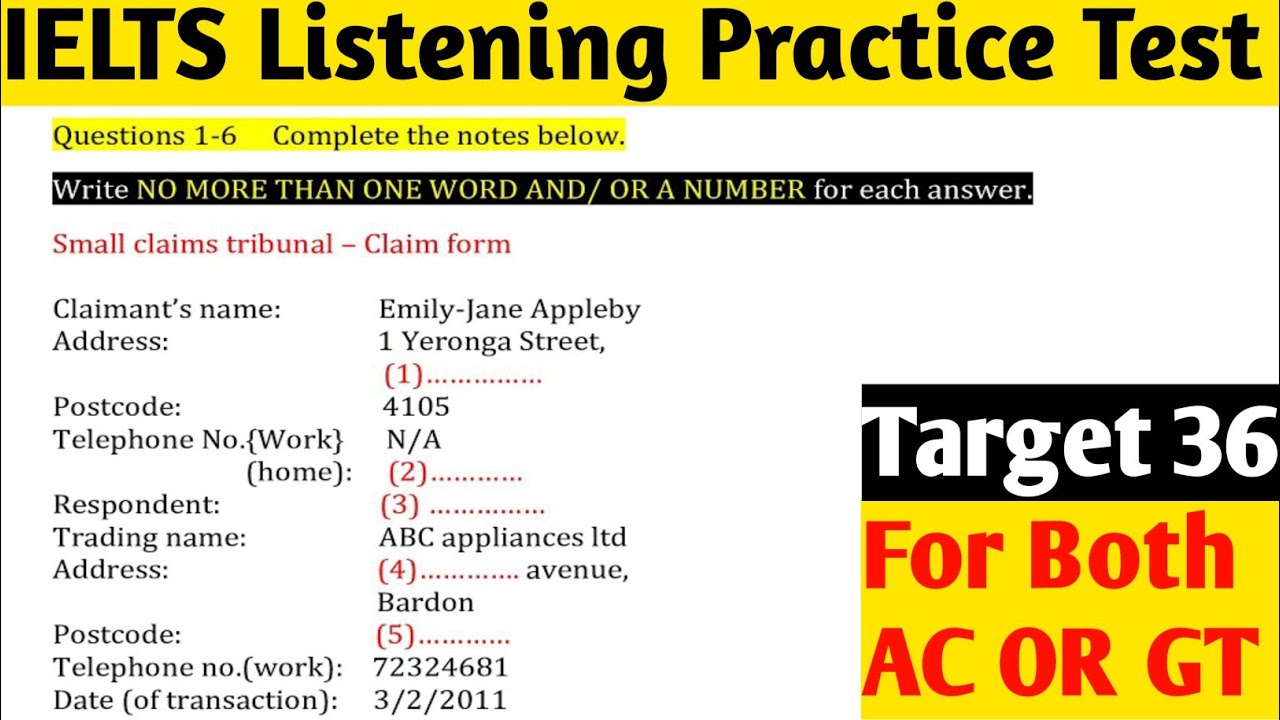 Small Claims Tribunal IELTS listening | Small Claims Tribunal Claim Form Listening | IELTS Listening