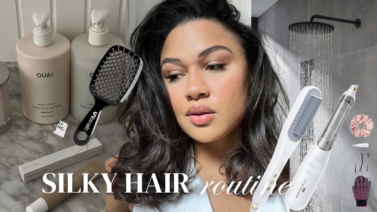 My *long* HAIR ROUTINE | How to Style + Ouai Hair Products + Wavytalk Pro Straightening Brush
