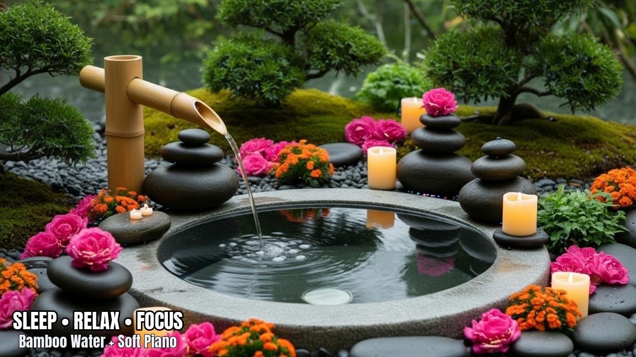 Reading & Study Ambience: Bamboo Water + Gentle Piano (No Talking) • Live Soundscape