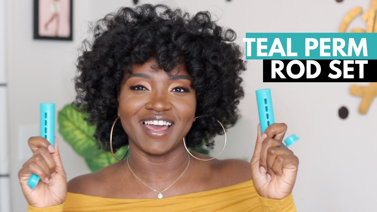 Teal Perm Rod Set on Blown Out Hair | Natural Hair