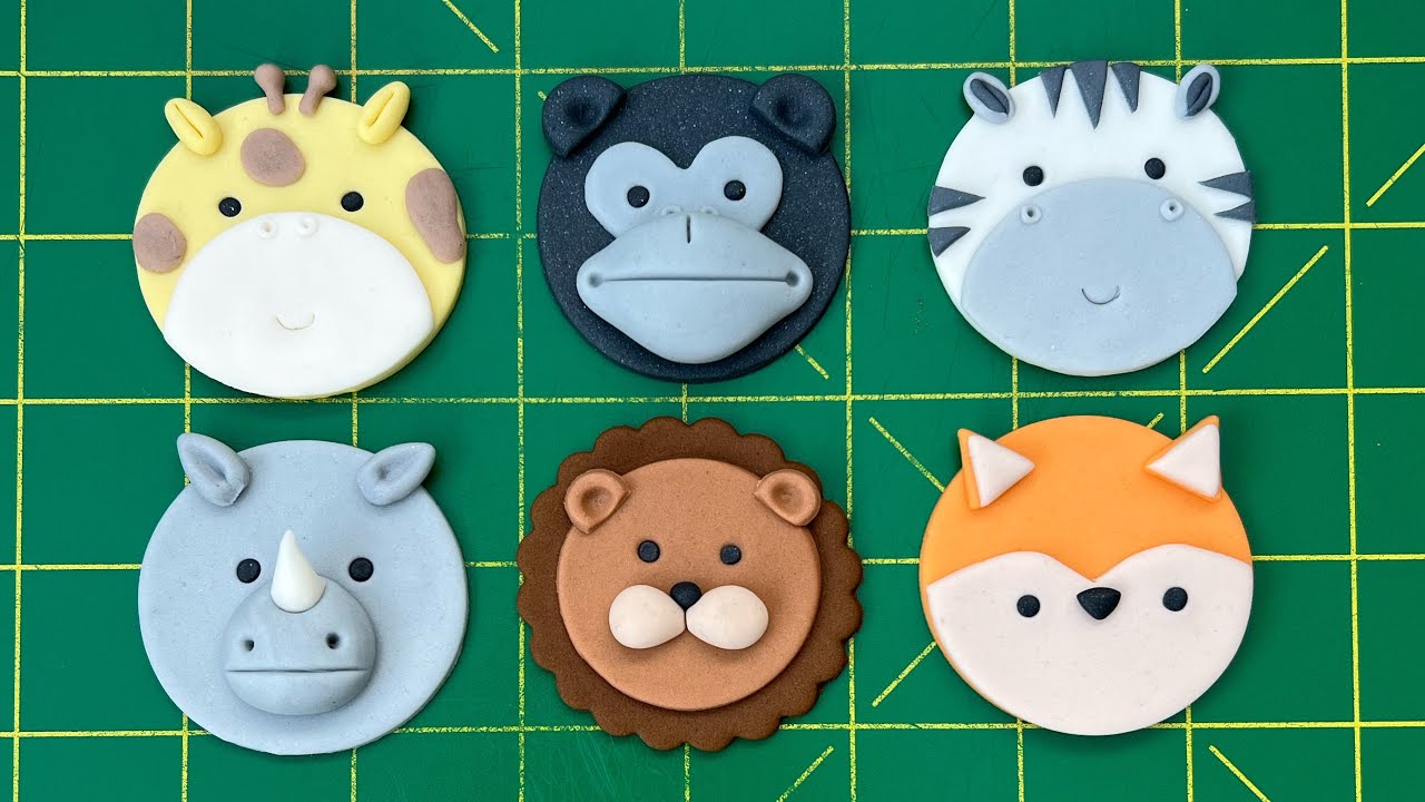6 different JUNGLE / SAFARI fondant ANIMALS cupcake toppers EASY TUTORIAL (tools included) part 2