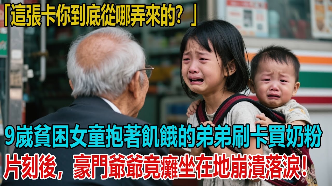「這張卡你到底從哪弄來的？」9嵗貧困女童抱著飢餓的弟弟刷卡買奶粉，片刻後，豪門爺爺竟癱坐在地崩潰落淚！#故事