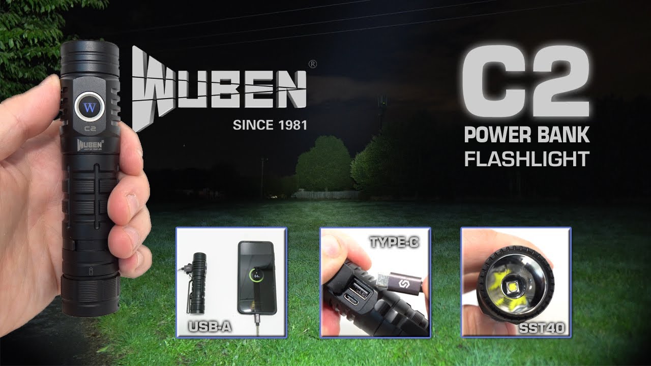WUBEN C2 Power bank flashlight -  USB-A output/Type-C input - 2000 lumens - 358m range - 4800mAh