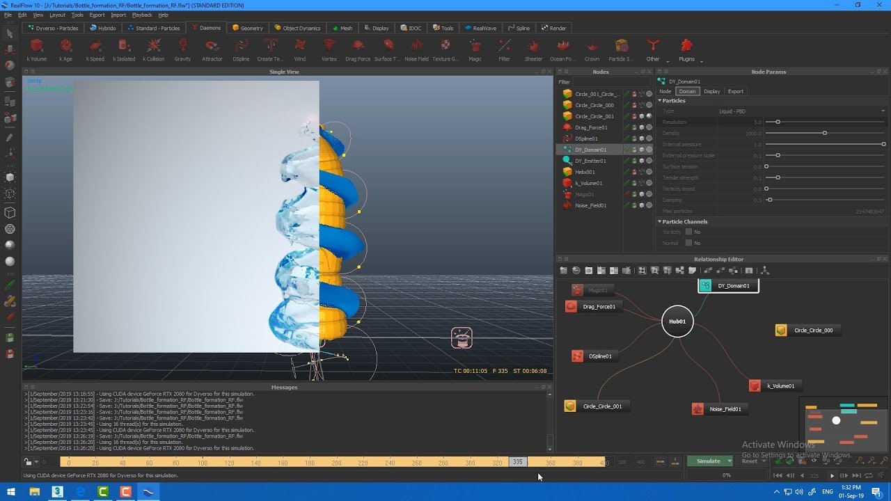 RealFlow Dspline  Bottle Formation Tutorial