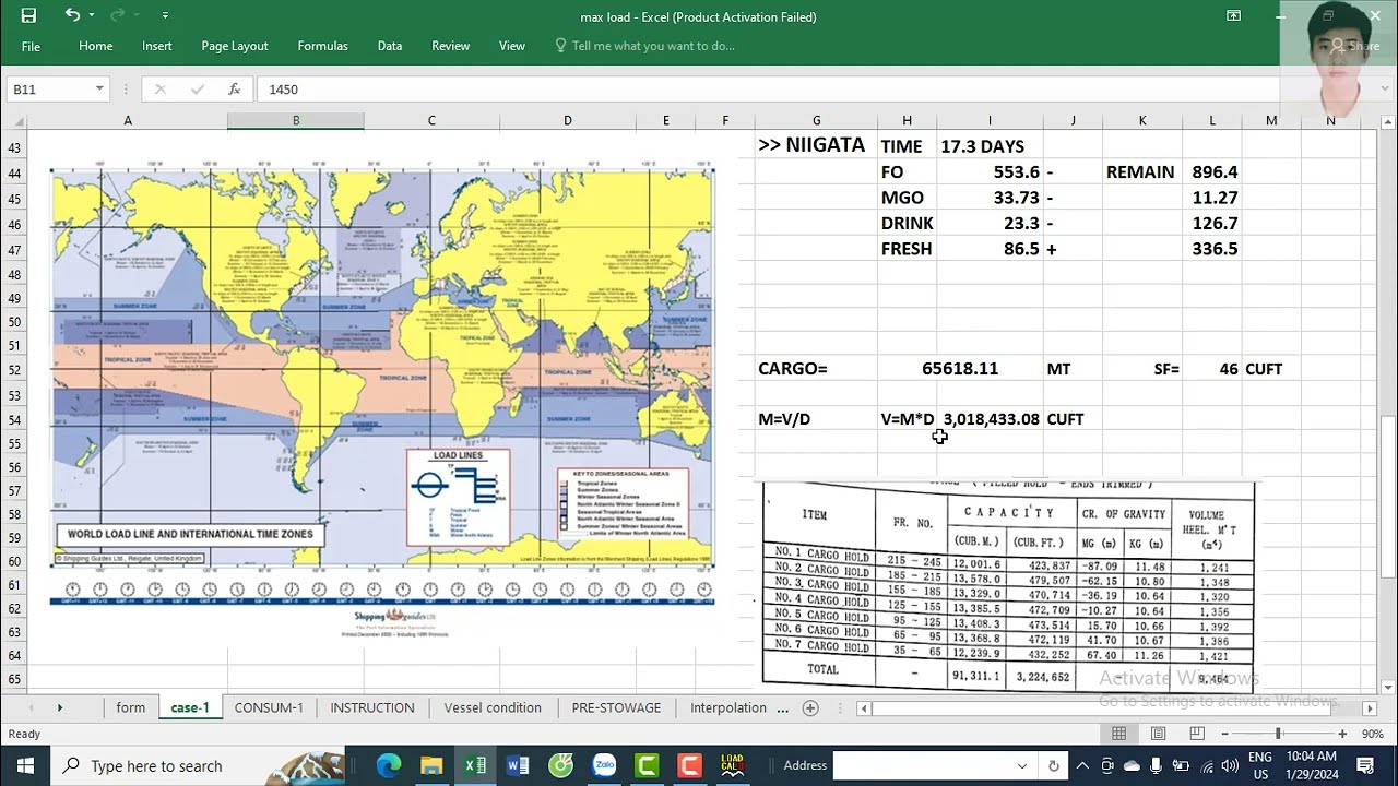 Max load, max cargo intake, calculation max cargo can be load ( tính lượng hàng tàu có thể xếp )