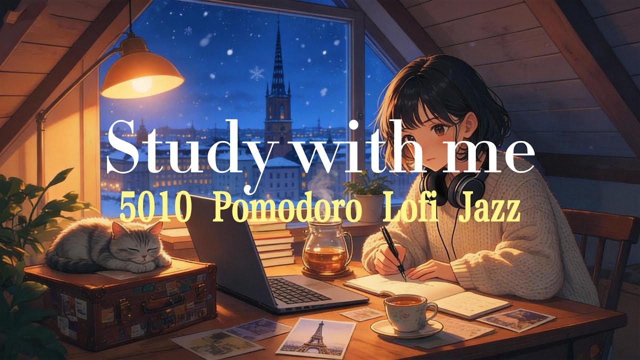 Deep Focus in Stockholm 🇸🇪 5010 Pomodoro Timer | Snowy Lofi 432Hz Music | Study Reading Working Jazz