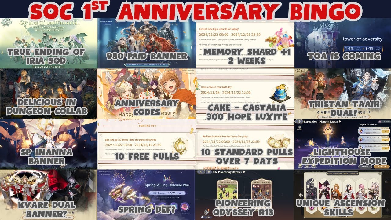 1ST ANNIVERSARY BINGO - WHAT TO EXPECT [Sword of Convallaria]