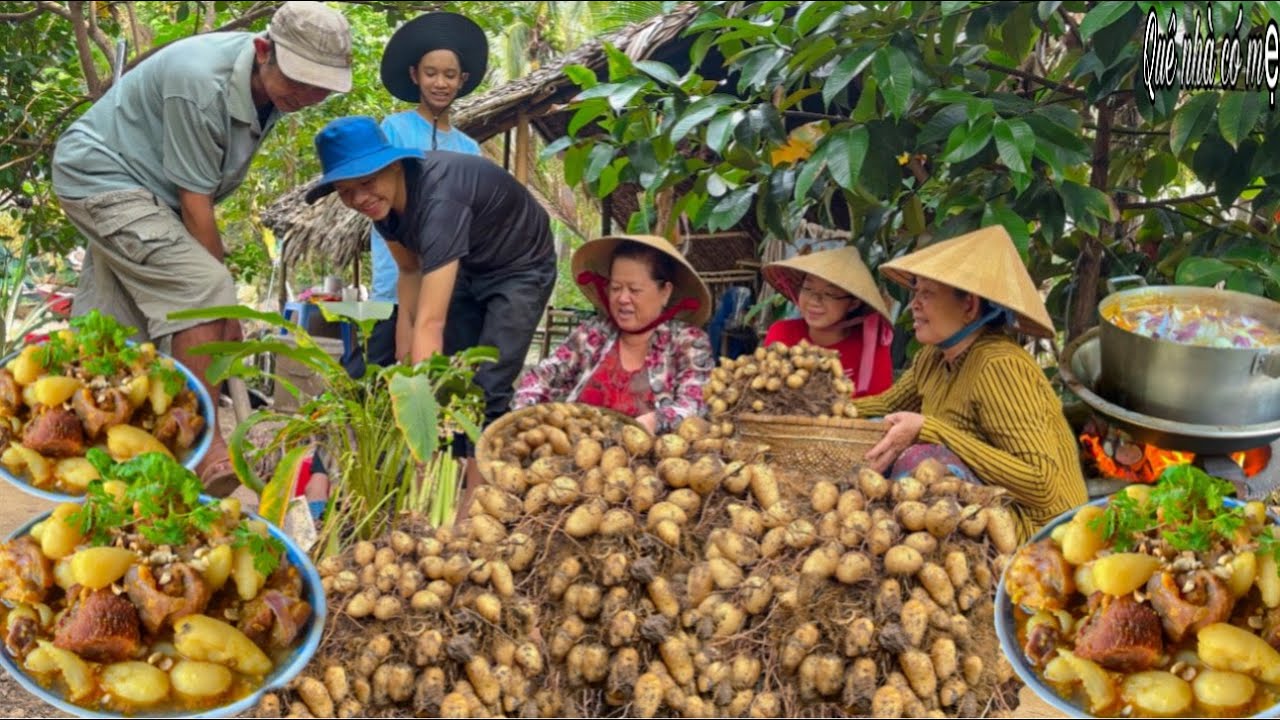 Giò Heo Giả Cầy Hầm Củ Lùn | Gia Đình Quê Thu Hoạch Nhổ Củ Lùn Vui Nhộn Sau Một Năm || Family rice