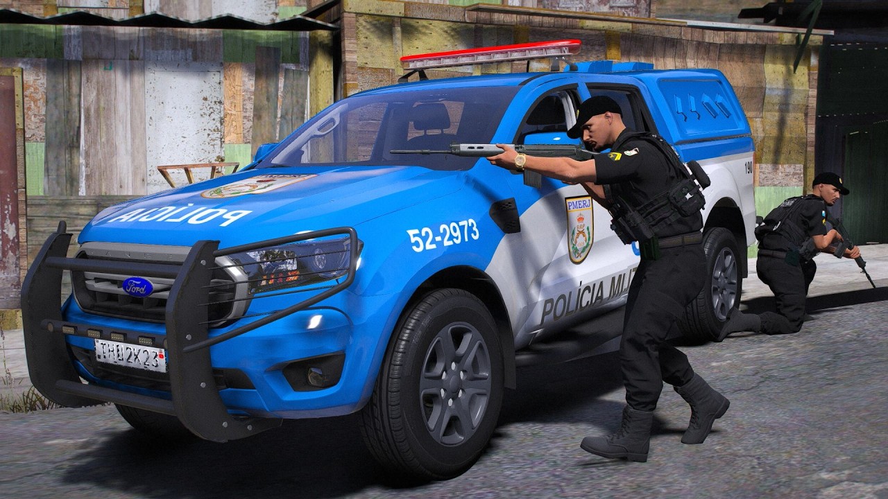 POLÍCIA MILITAR É RECEBIDA A T1R0S EM FAVELA DO RIO DE JANEIRO - POLICIA NO GTA 5