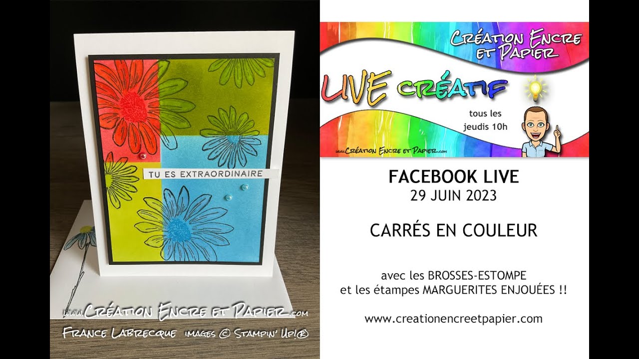 Carrés en couleurs et Brosses-estompe = FB LIVE 29 juin 2023