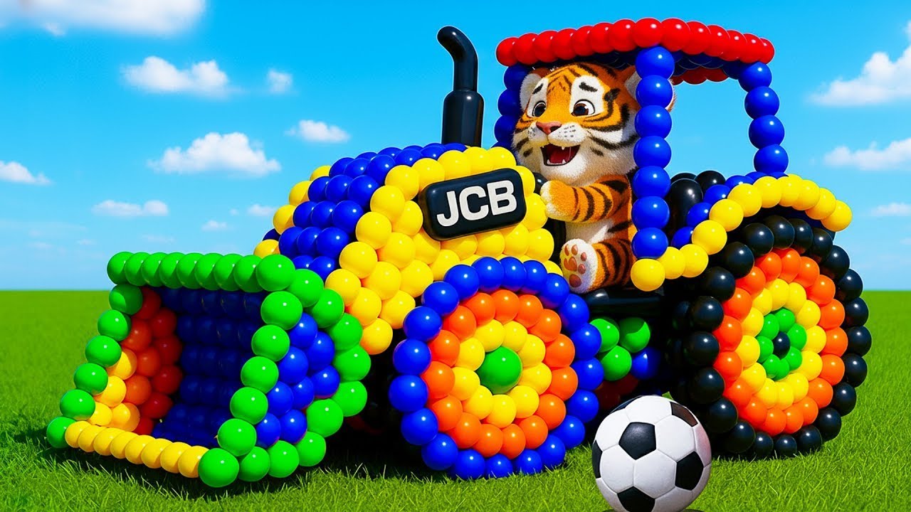 Long Slide Game With JCB and Tractor placed on the football field - 3d Tractor Game - Funny 3d JCB