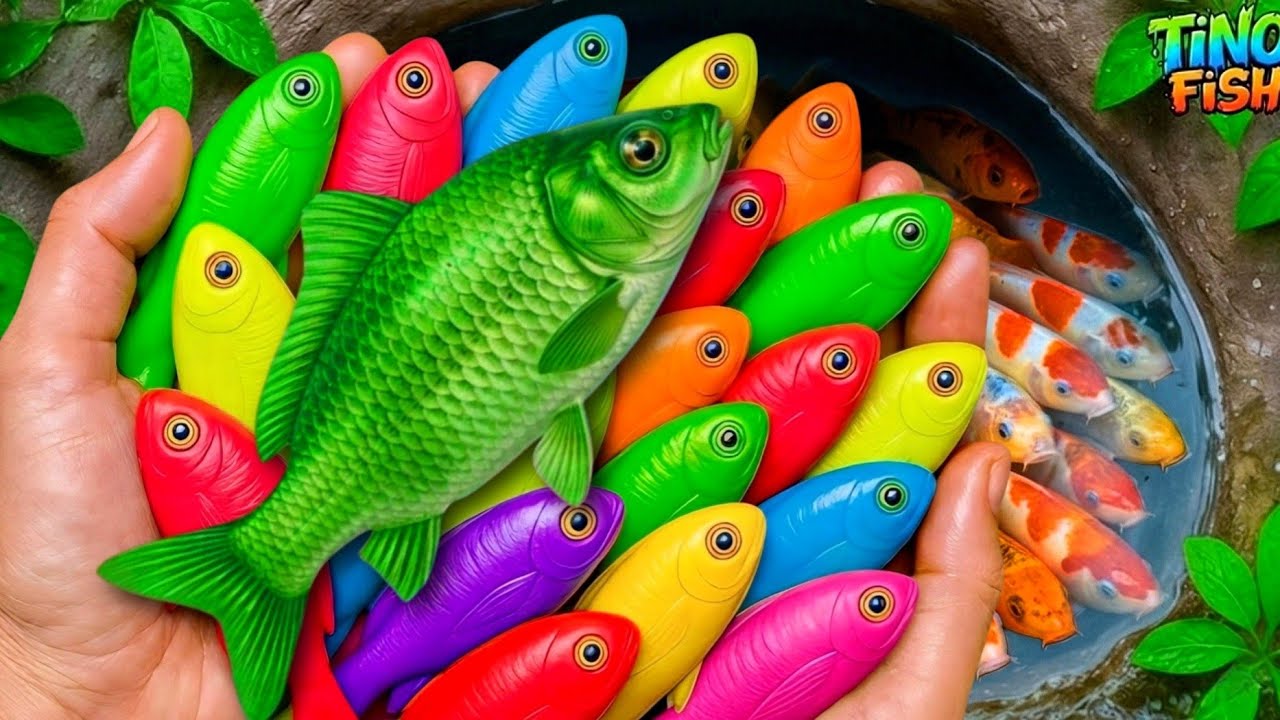 Catch colorful ornamental fish in tiny pond, baby turtle, small fish, platy fish, goldfish, koi fish