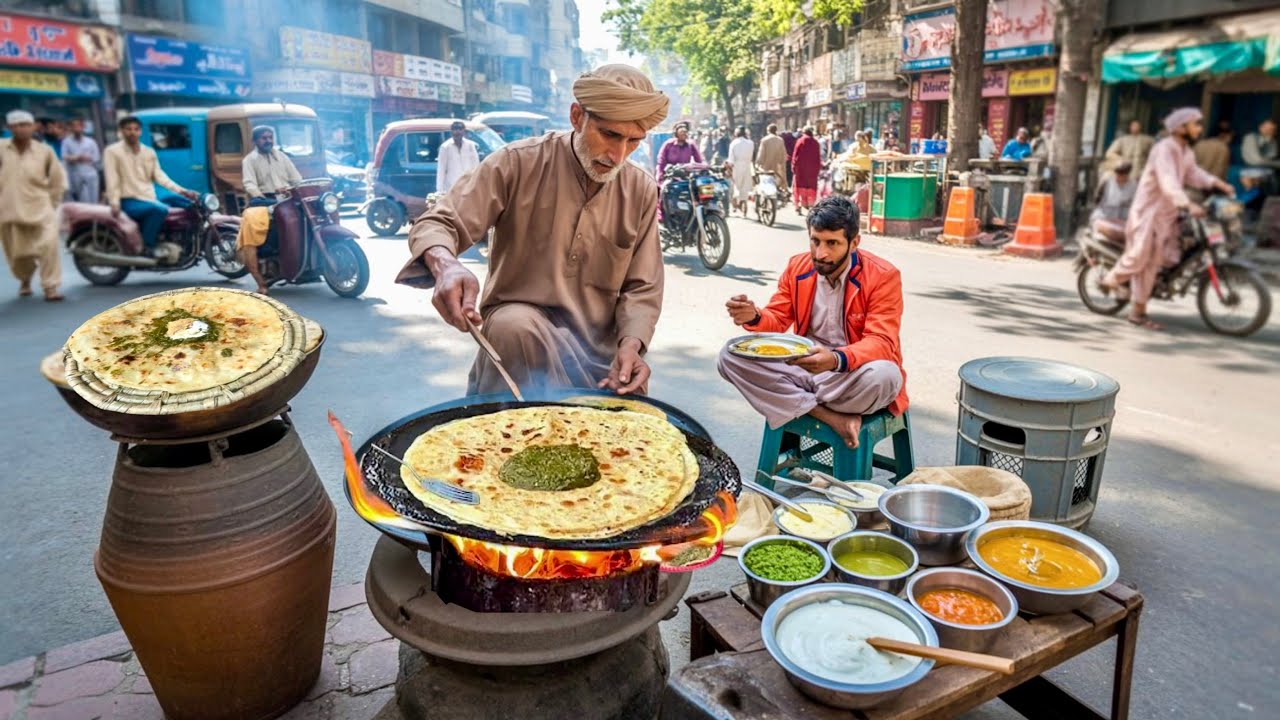 INDIAN STREET FOOD STYLE DESI SAAG PARATHA 😋| PAKISTAN STREET FOOD LAHORE | Pakistani street food