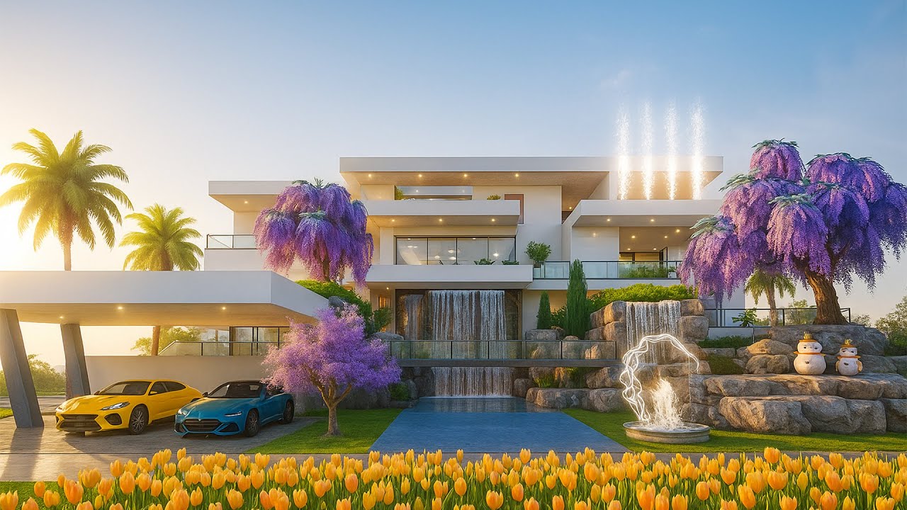 🏡 PUBG Mobile Best Modern Villa Design (Level 32–35) | Luxury House with Garden, Cars & Fountain 🌟