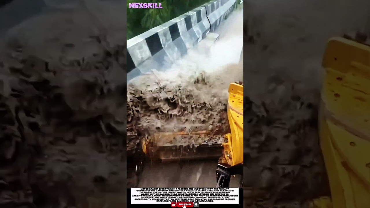 Motor Grader Clearing Flooded Road: How Mud Shifts With Perfect Precision And Power