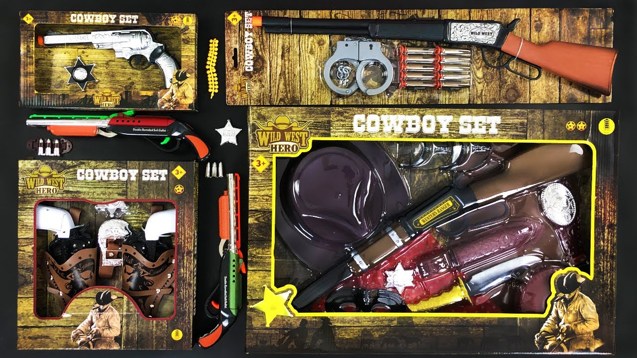 Cowboy Gun Set Unboxed! Western Shotguns, Revolvers, Sheriff Hat & Hunting Knives