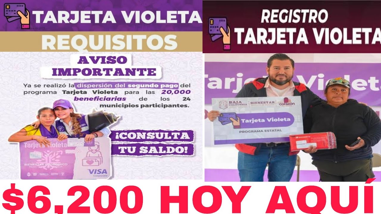 $6200 TARJETA VIOLETA, TIEMES MENOS DE 64 AÑOS Y ERES MUJER, YA PUEDES REGISTRARTE HOY AQUÍ REQUISIT