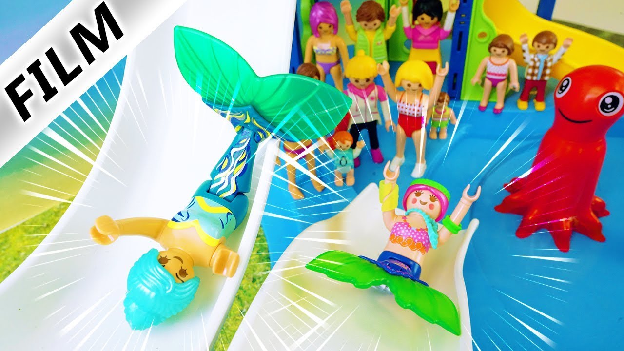 Playmobil Film deutsch MEERJUNGFRAUEN RUTSCH WETTBEWERB -Wer wird Sieger im Aqua Park? Familie Vogel