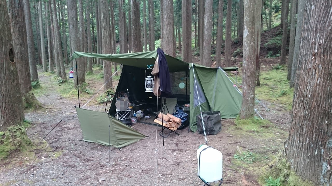 SoomloomミリタリーテントXL/フロントパネル初張り  大黒谷キャンプ場に巨大野戦軍事基地が出現！パップテントの規格を越えた驚異の居住性