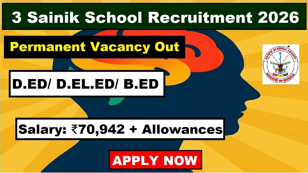 🇮🇳 Salary ₹70,942 &ndash; SAINIK SCHOOL PERMANENT TEACHER JOBS 2026 💰| 12th, D.El.Ed, B.Ed, Graduate,  🇮🇳