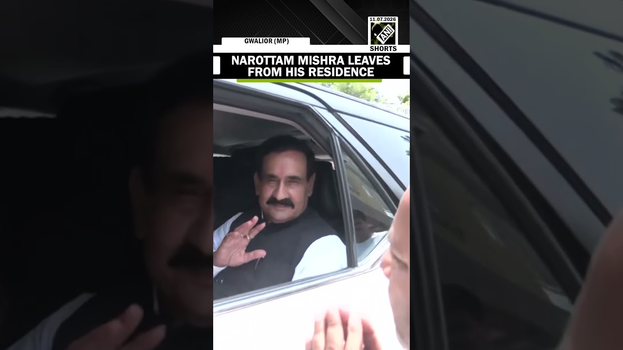 Narottam Mishra leaves from his residence after addressing media about overnight violence by workers