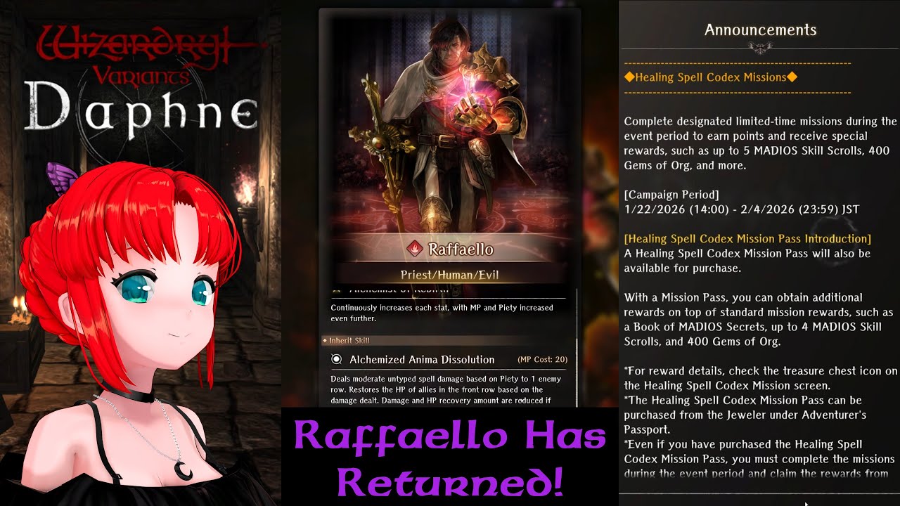 Raffaello Returns and Healing Spell Codex Missions — Wizardry Variants Daphne ウィザードリィ ヴァリアンツ ダフネ