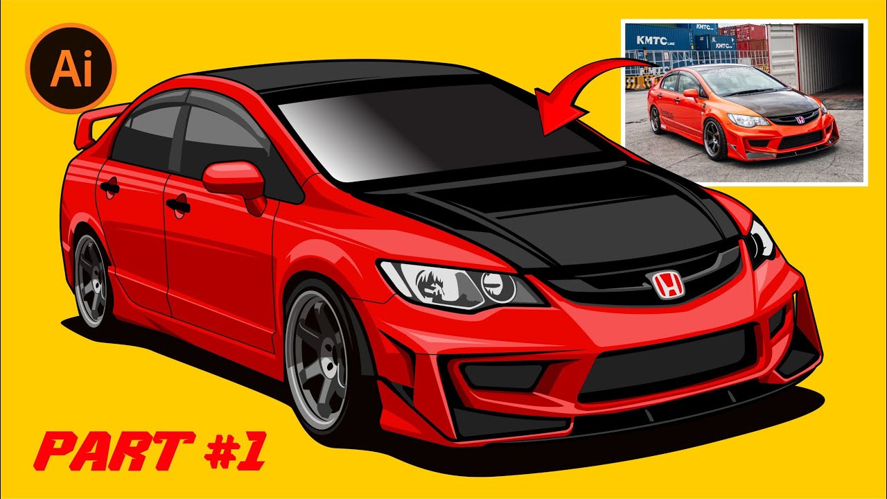 HONDA CIVIC TYPE R car vector Adobe Illustrator - Part 1
