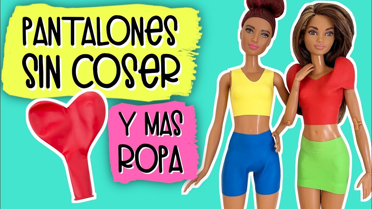 Cómo hacer pantalones shorts sin coser para Barbie. Ropa para muñecas con globos y bolsos.