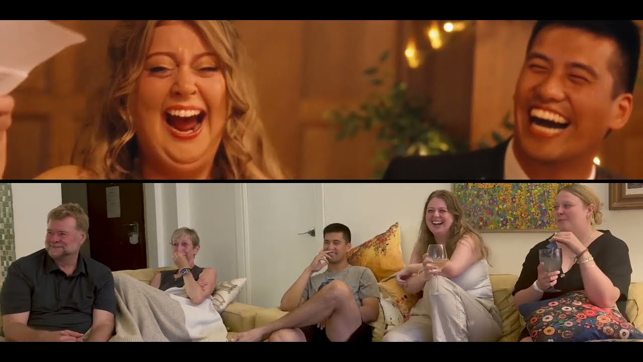 Cute couple react to their wedding film with Michael Westcott Films
