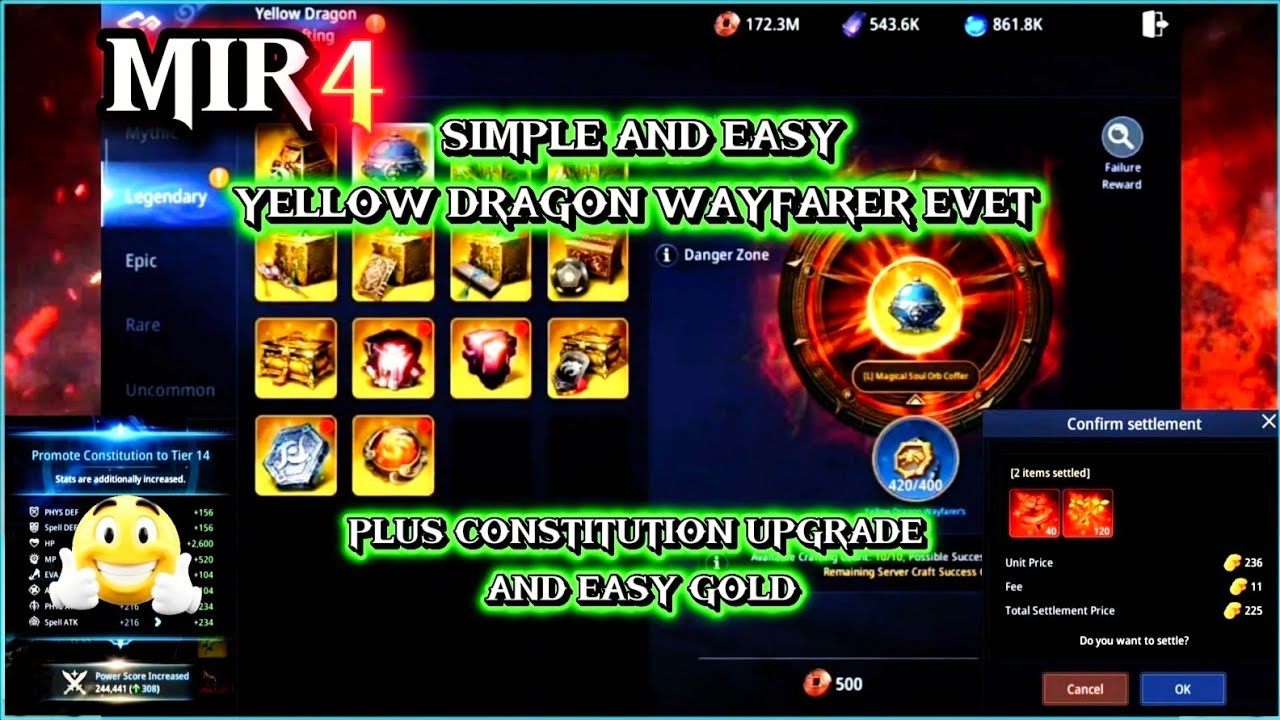 MIR4 . EASY IN SIMPLE VIDEO OF YELLOW DRAGON WAYFARER EVET + CONSTITUTION UPGRADE + EASY GOLD 😱😱