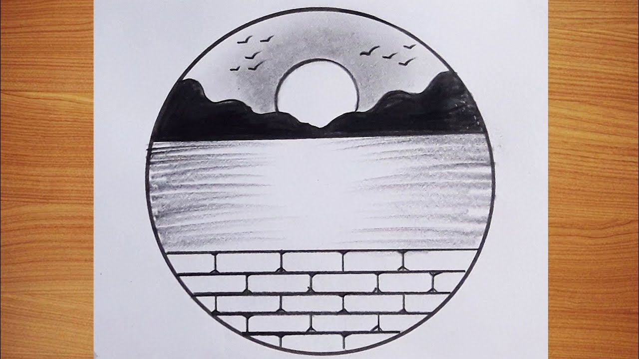 Easy circle scenery drawing /Easy drawing ideas for beginners/ How to draw pencil sketch drawing