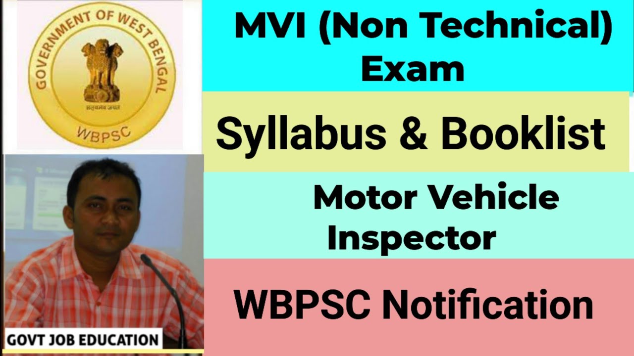 MVI Non Technical Exam Syllabus & Booklist ⬇️ Motor Vehicle Inspector (Non Tech ) through WBPSC ⬇️