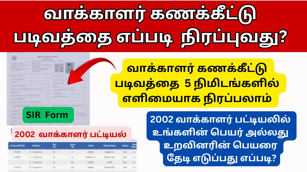 SIR Form Fill Up in Tamil | வாக்காளர் கணக்கிட்டு படிவம் நிரப்புவது எப்படி 2025 | Enumeration Form