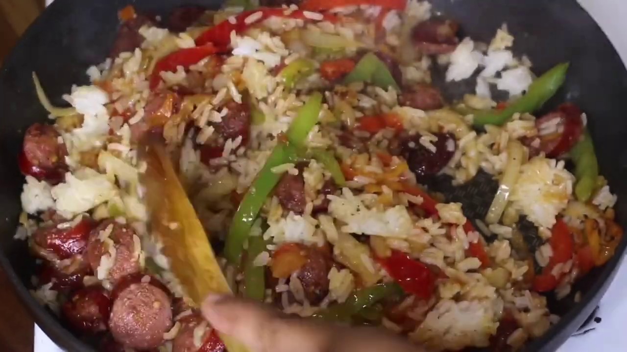 Smoked Sausage with Onions, Peppers & Rice