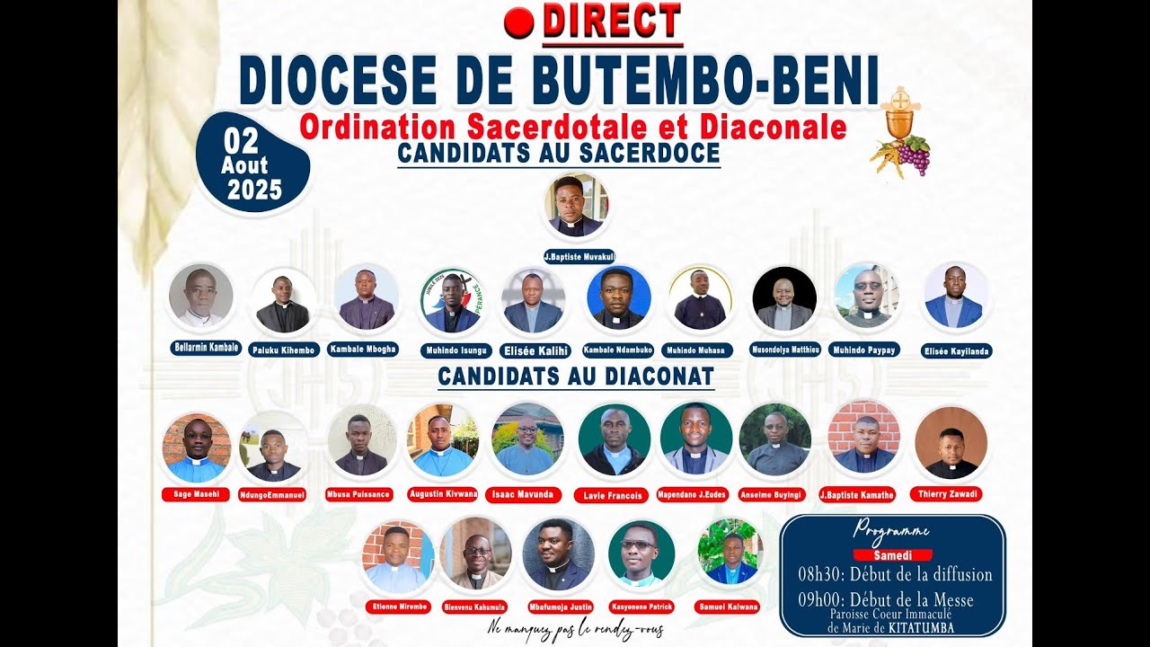 🔴 MESSE D'ORDINATIONS SACERDOTALES ET DIACONALES – DIOCÈSE DE BUTEMBO-BENI