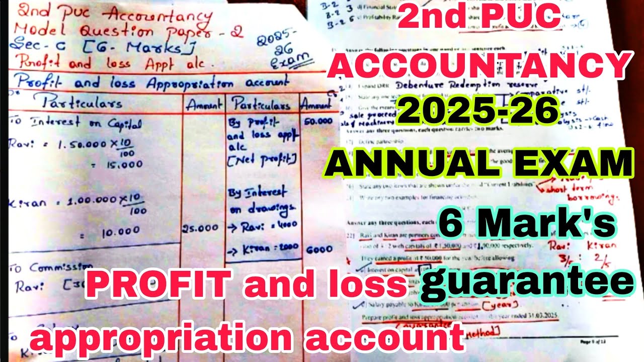 2nd PUC ACCOUNTANCY PROFIT AND LOSS APPROPRIATION account 6 Mark's guarantee 2025-26 EXAM 