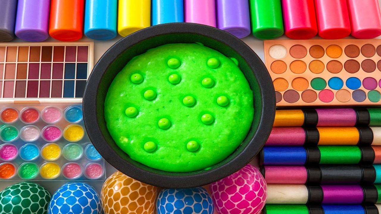 ASMR Slime Video 🌈 DIY Rainbow Slime with Makeup, Eyeshadow, Skincare, and Glitter