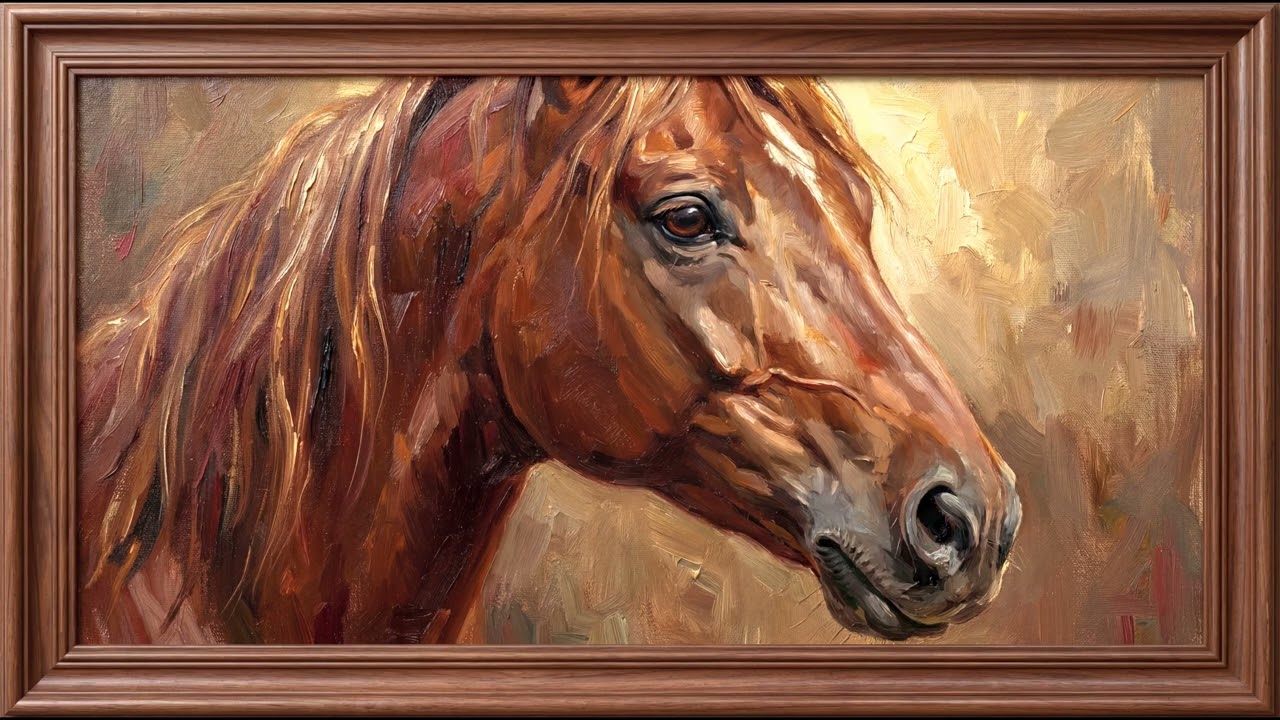 Frame Tv Art 4k - Horse Art Ambience  Elegant Oil Painting Background - 2 HOURS - TV Wallpaper